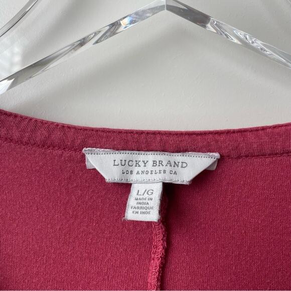 Lucky Brand Red Blouse Eyelet Button Henley Flowy Large - Picture 3 of 13